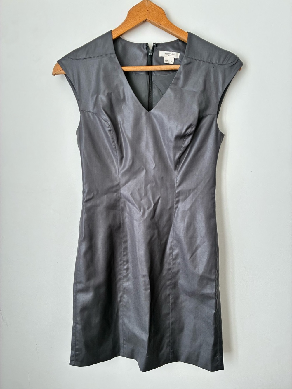 Helmut Lang Dress Women’s Size 0 Gray Virgin Wool Silk Minimalist V-Neck